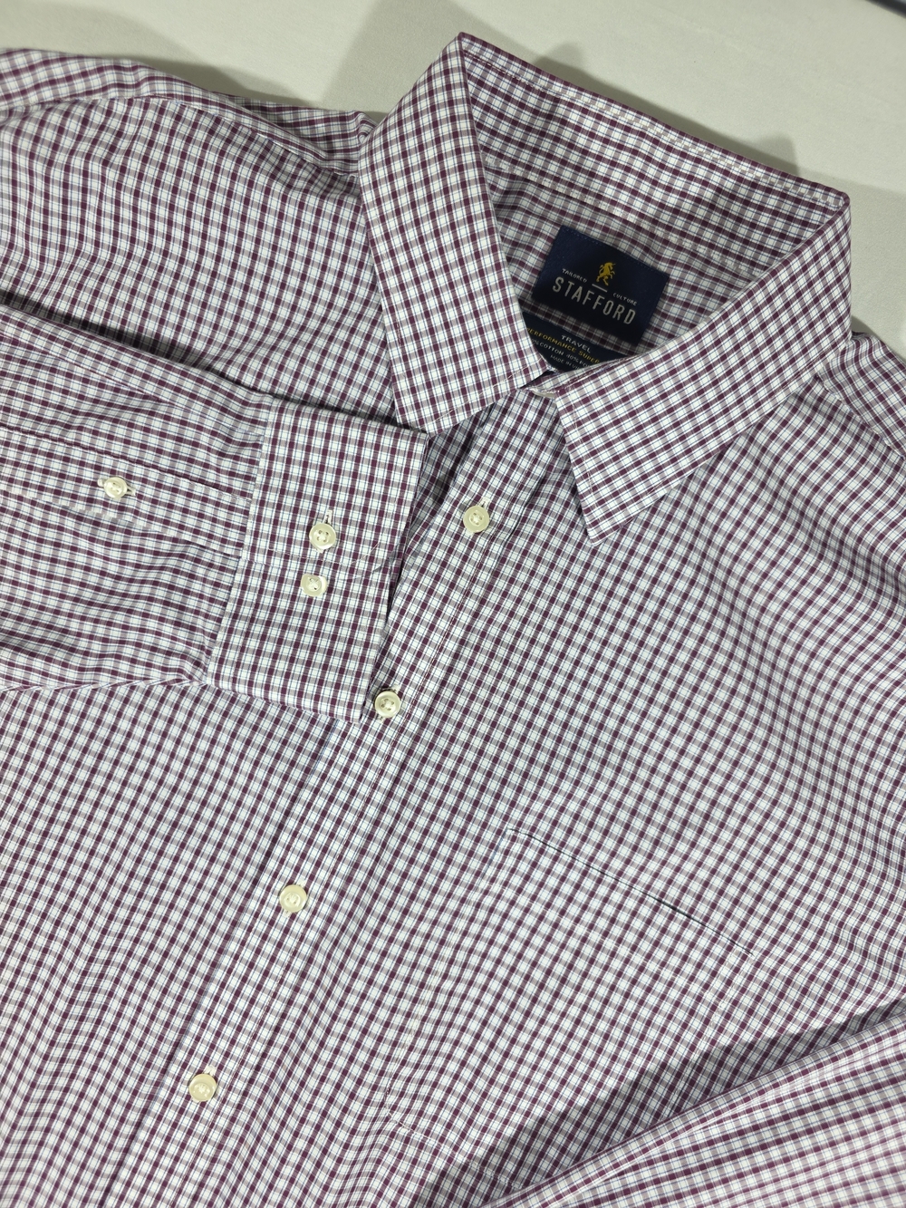 Stafford Men's Burgundy Check Dress Shirt